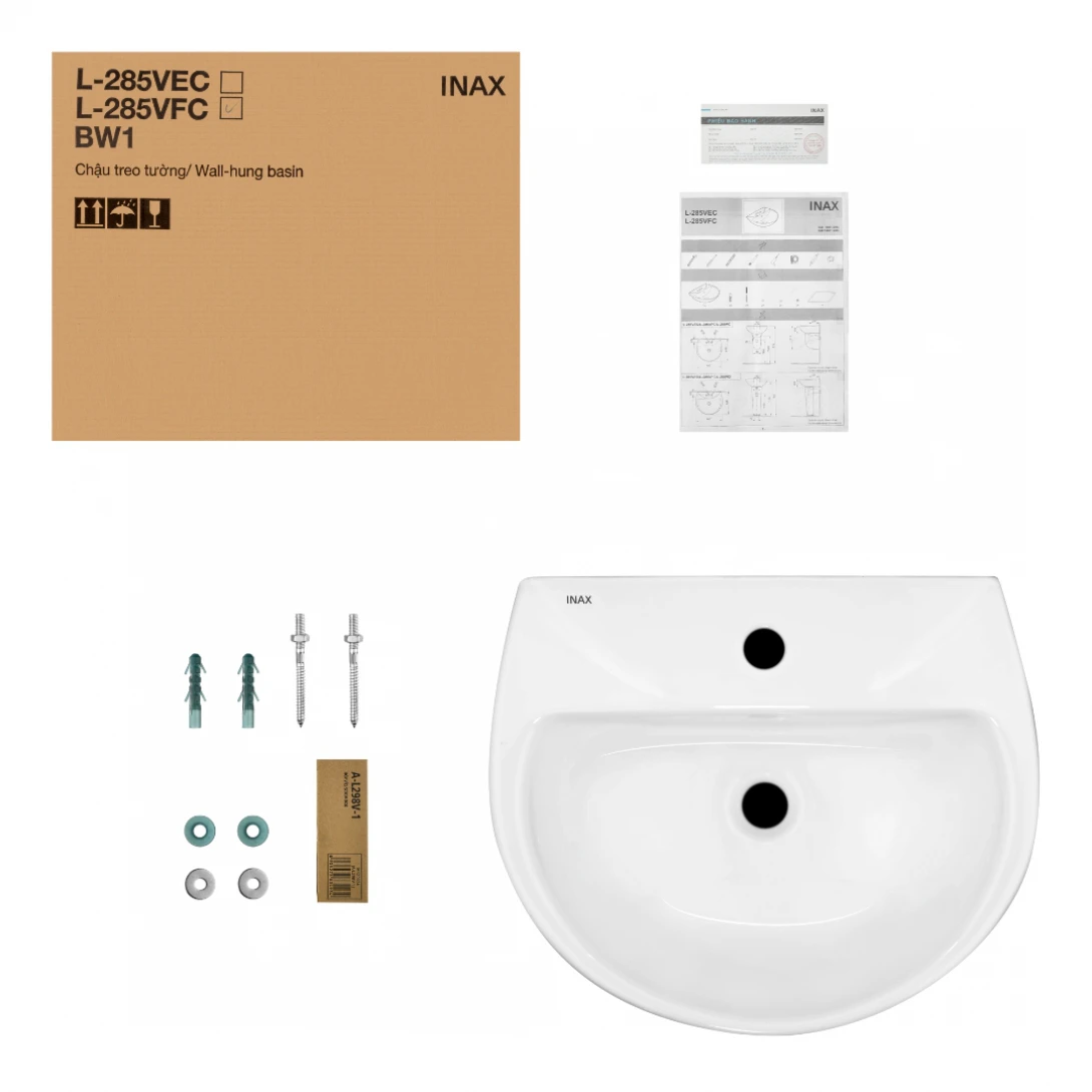 Lavabo Treo Tường Inax L-285V/L-288VC (L285V+L288VC) Chân Ngắn - Ảnh 2