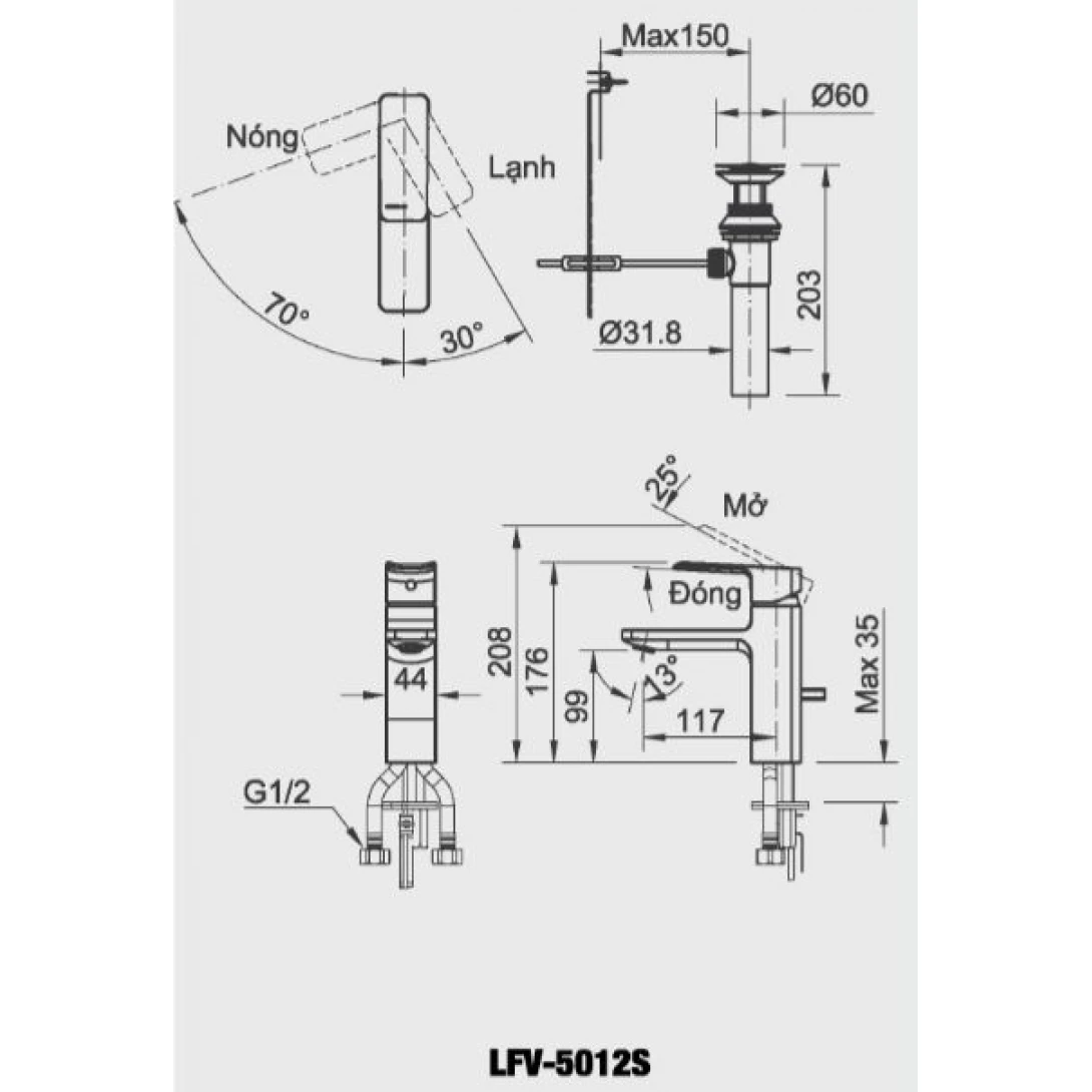 Vòi Chậu Lavabo Inax LFV-5012S Nóng Lạnh - Ảnh 2