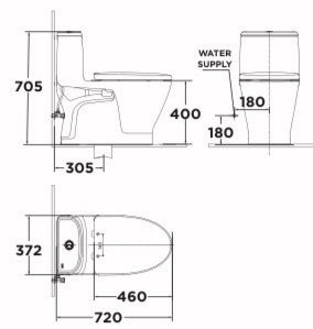 Bản vẽ kích thước bàn cầu American VF1863