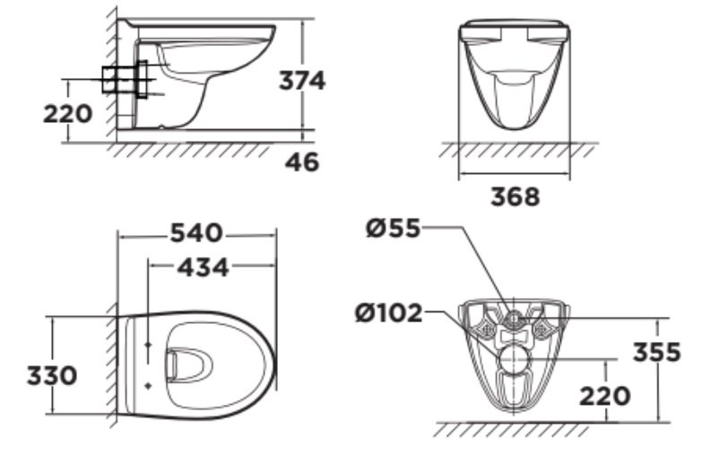 Bản vẽ kích thước bàn cầu American Standard WP-2207