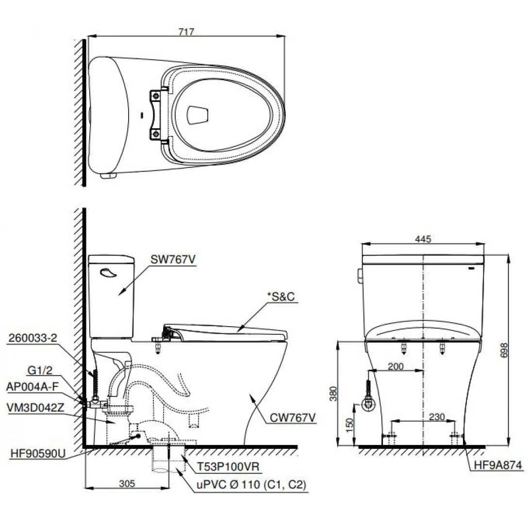 Bồn Cầu TOTO CS767RT8 (CS767T8) 2 Khối Nắp TC600VS - Ảnh 2