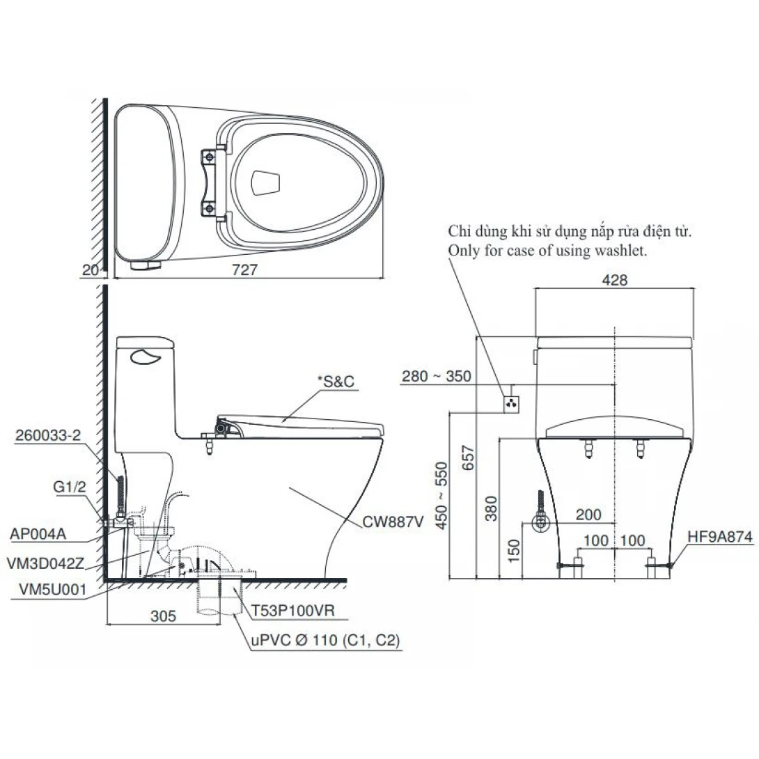 Bồn Cầu TOTO MS887RT3 (MS887T3) Một Khối Nắp TC385VS - Ảnh 2