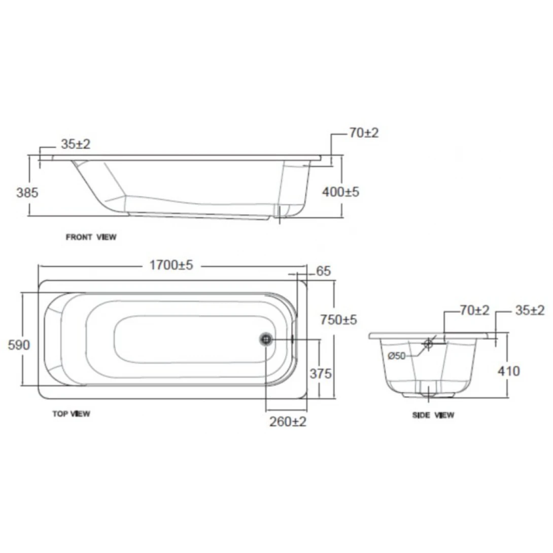Bồn Tắm Xây American Standard 70270P-WT Active 1.7 Mét - Ảnh 2
