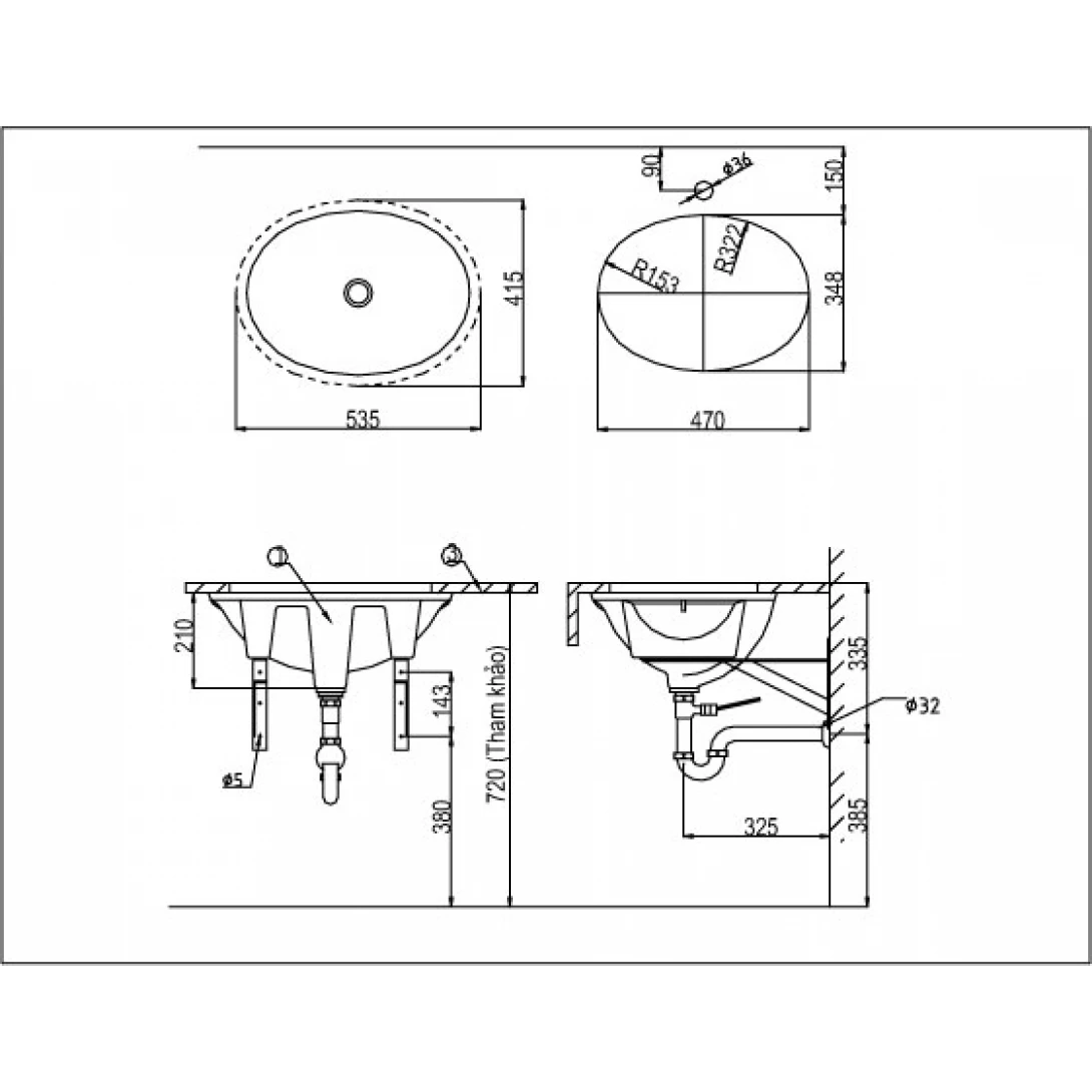 Chậu Rửa Lavabo Inax L-2293V (L2293V) Âm Bàn Oval - Ảnh 2