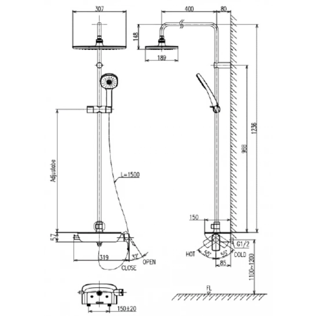 Vòi Sen Cây Tắm Inax BFV-615S-8C Nóng Lạnh - Ảnh 3
