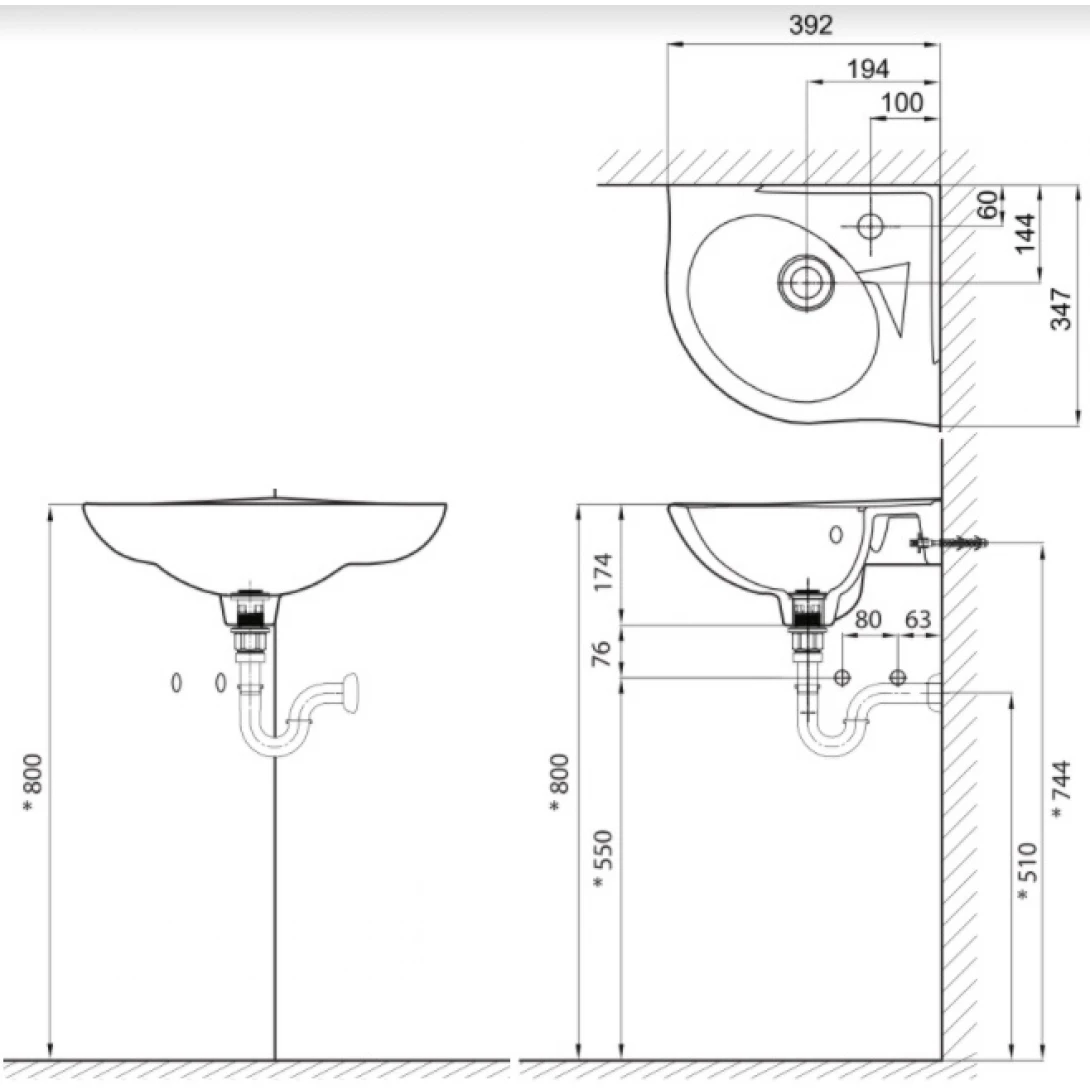 Lavabo Góc Inax L-281V (L281V) Chậu Rửa Treo Tường - Ảnh 3