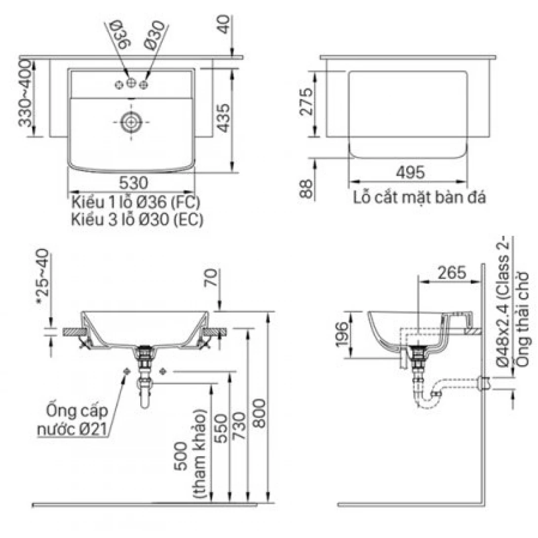 Chậu Rửa Mặt Lavabo Inax L-345V (L345V) Bán Âm - Ảnh 2