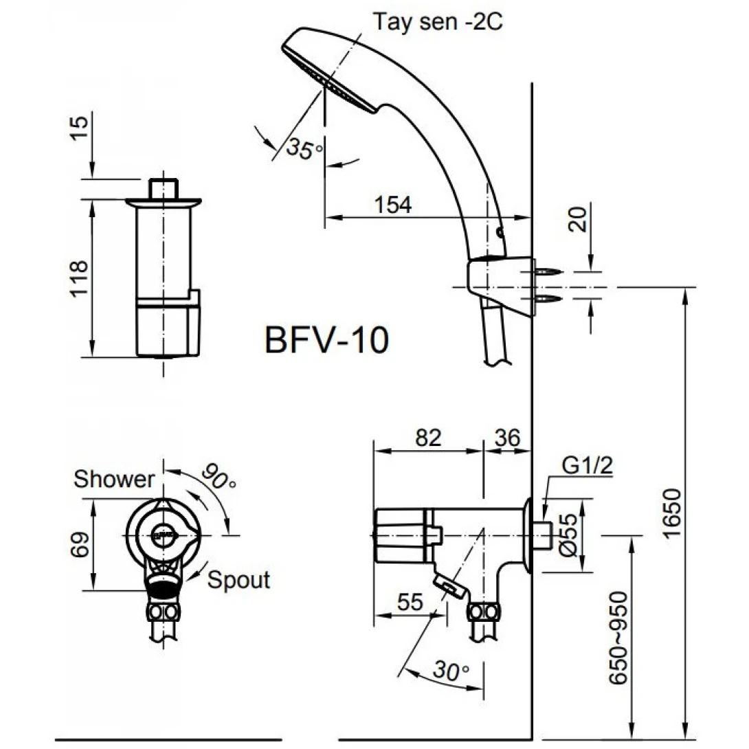 Vòi Sen Lạnh Inax BFV-10-2C Tay Sen Mạ - Ảnh 2
