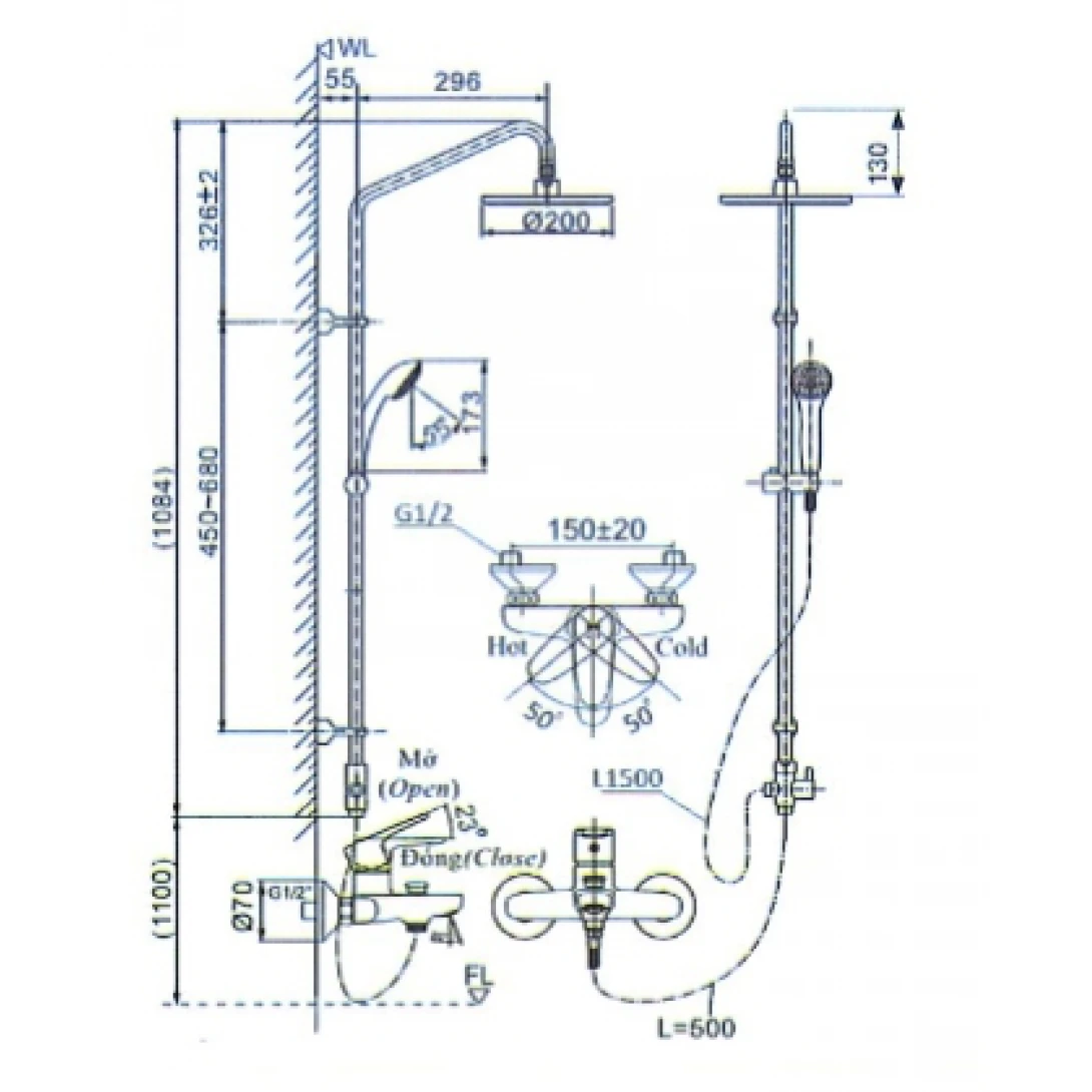 Vòi Sen Tắm Cây Inax BFV-1115S-3C Nóng Lạnh - Ảnh 2