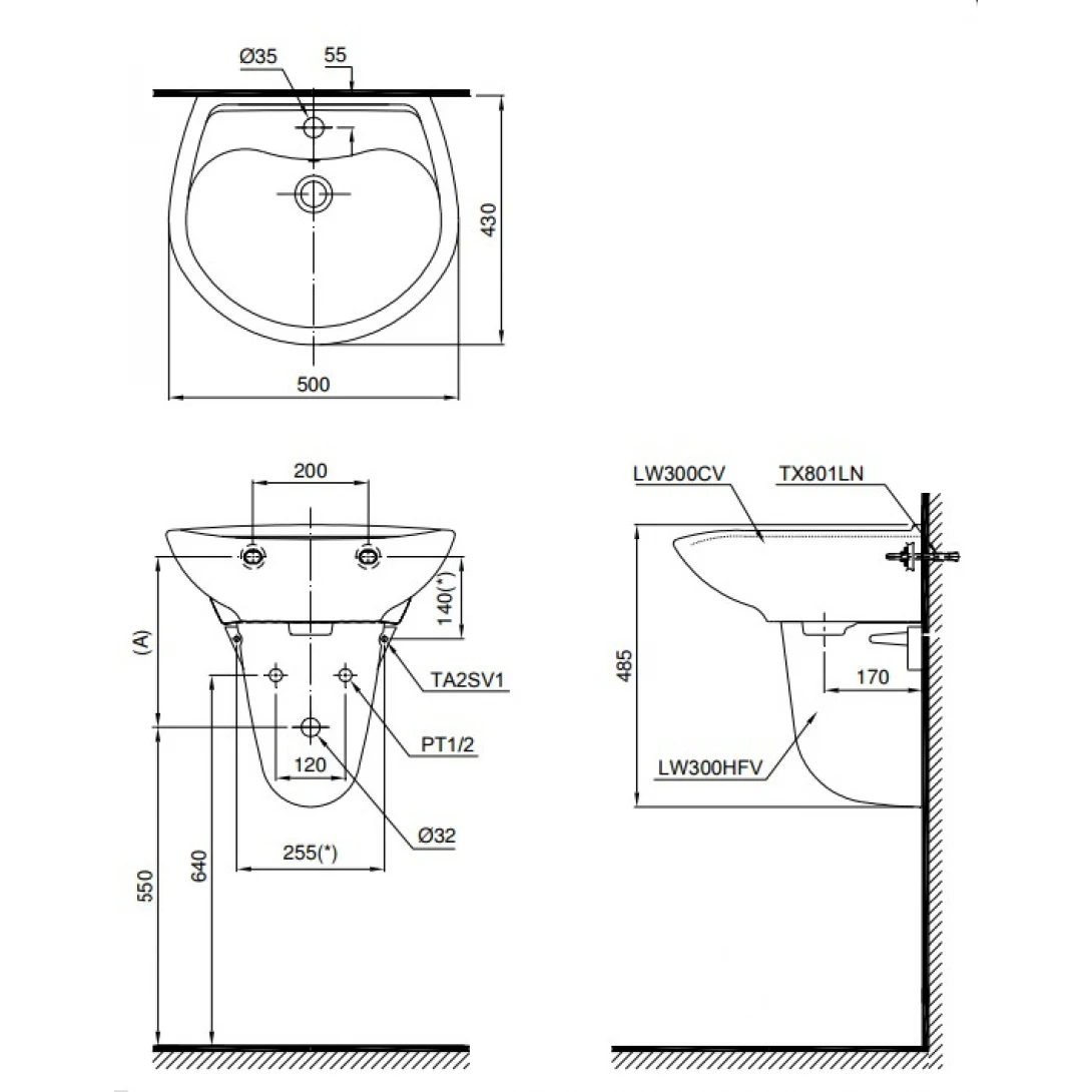 Chậu Lavabo TOTO LHT300CR Treo Tường Chân Ngắn - Ảnh 2