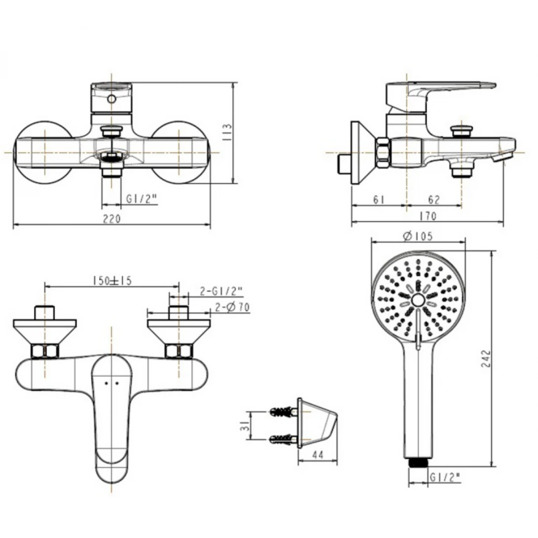 Vòi Sen Tắm American Standard WF-B211 Simplica Nóng Lạnh - Ảnh 2