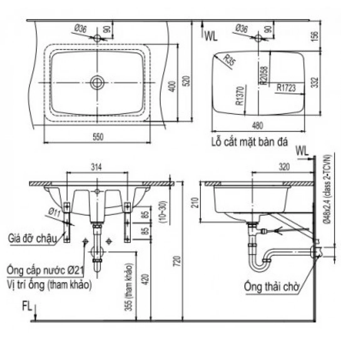Chậu Rửa Lavabo Inax AL-2298V (AL2298V) Âm Bàn AquaCeramic - Ảnh 3