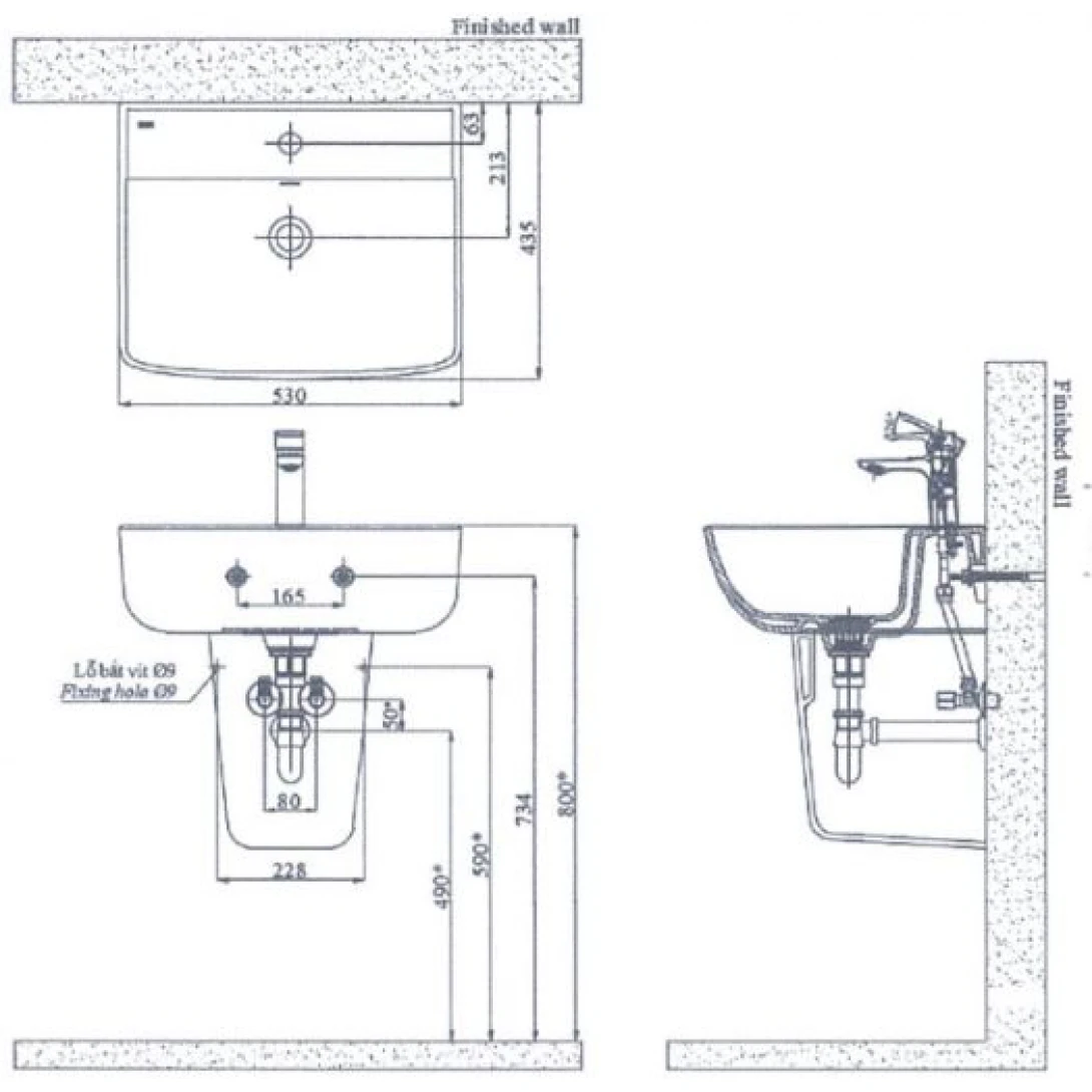 Lavabo Inax AL-312V/L-298VC (AL312V/L298VC) Treo Tường Chân Ngắn Aqua Ceramic - Ảnh 4