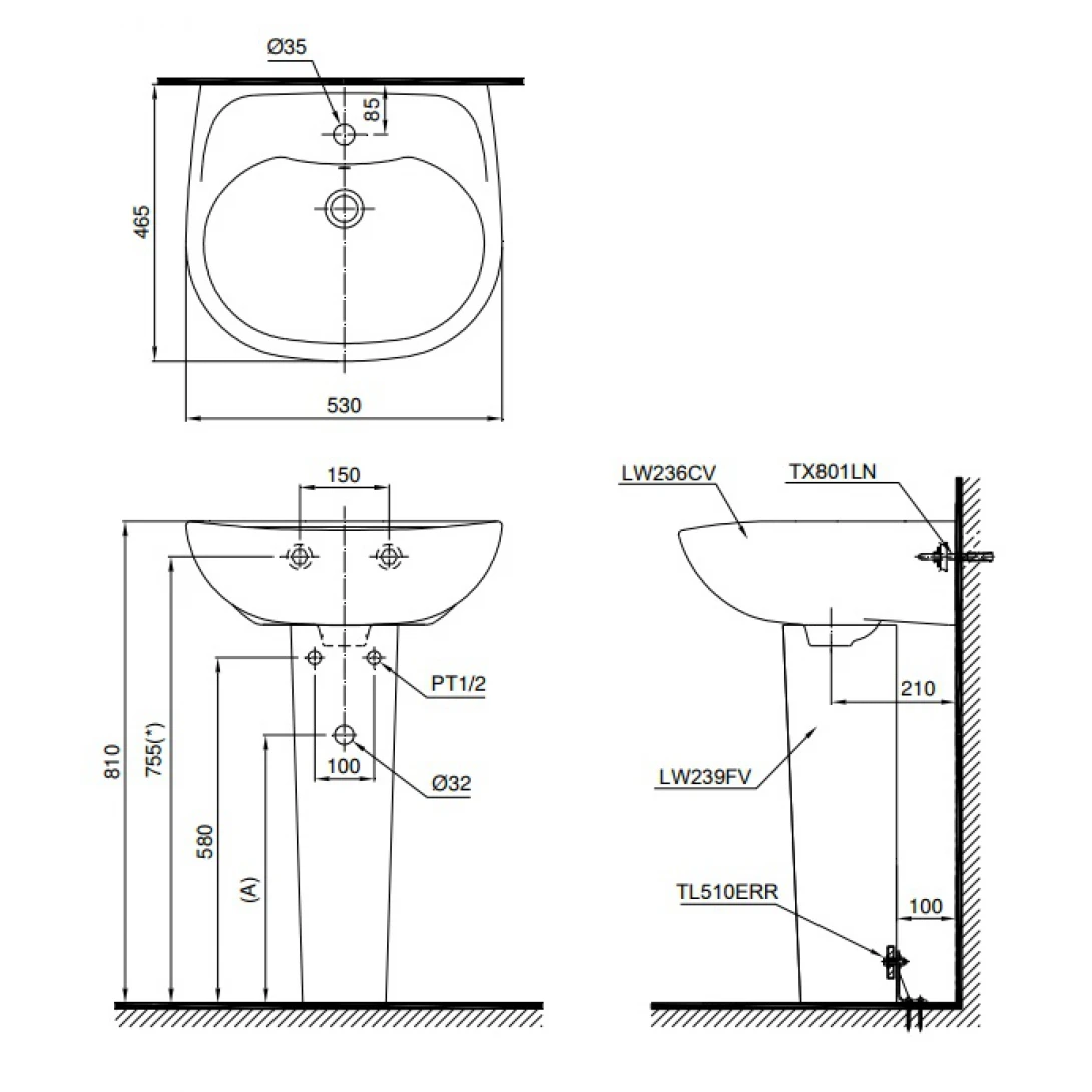 Chậu Lavabo TOTO LPT236CS Treo Tường Chân Dài - Ảnh 2
