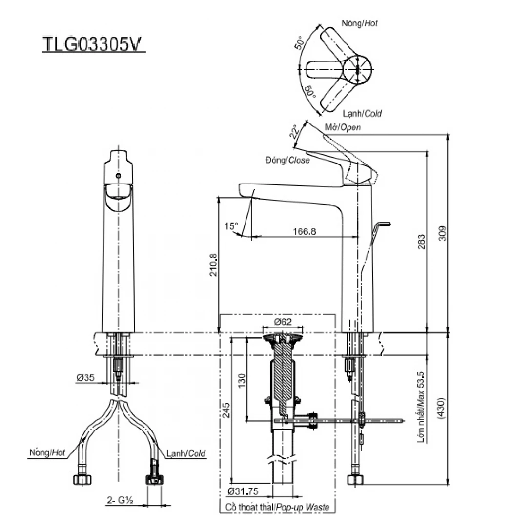 Vòi Lavabo TOTO TLG03305V Nóng Lạnh Cổ Cao - Ảnh 2