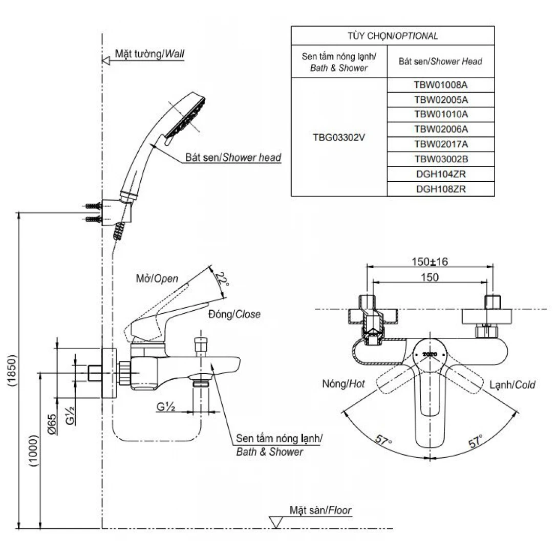 Vòi Sen Tắm TOTO TBG04302VA/DGH104ZR Nóng Lạnh - Ảnh 2