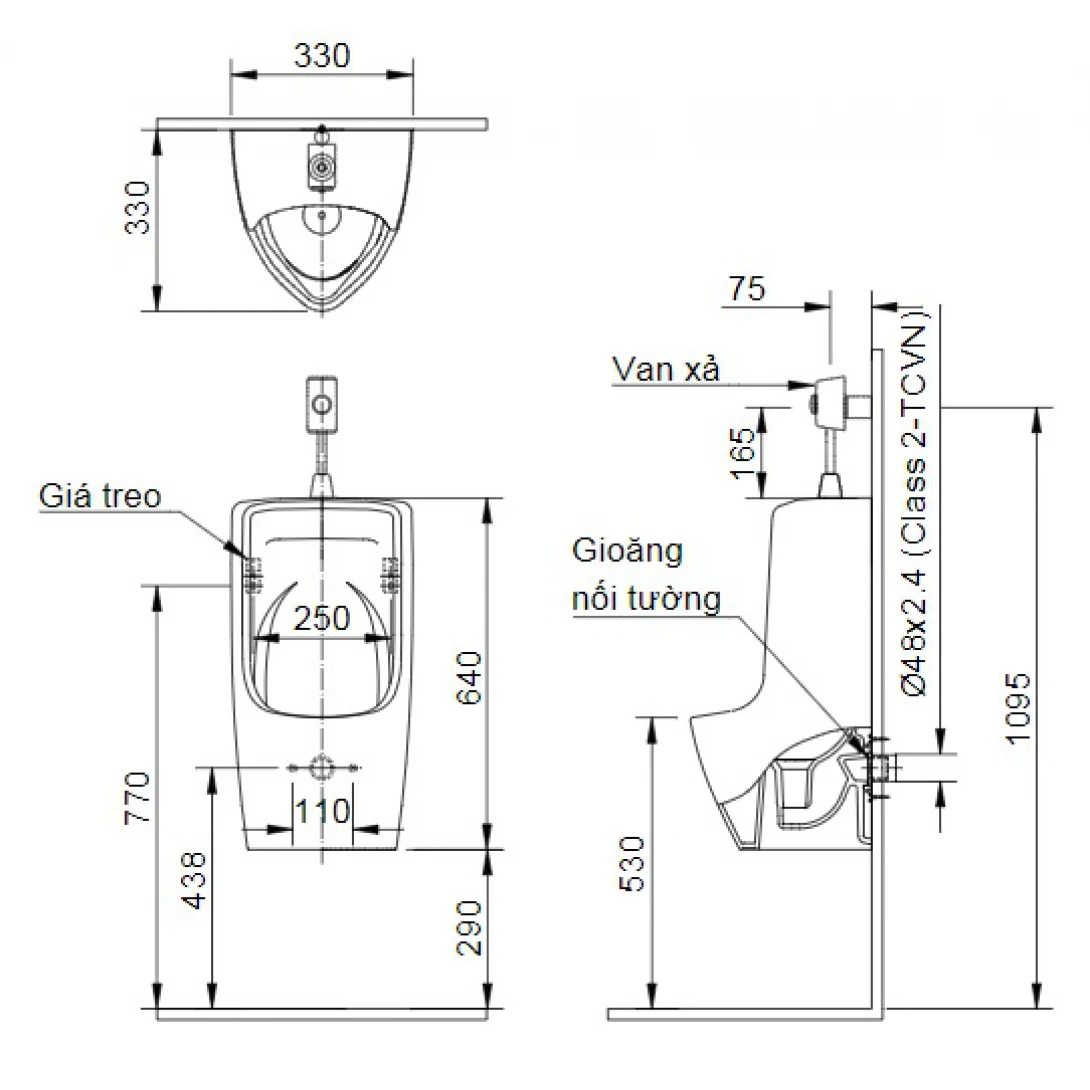 Bồn Tiểu Nam Inax U-431VR Treo Tường Vành Rim - Ảnh 3