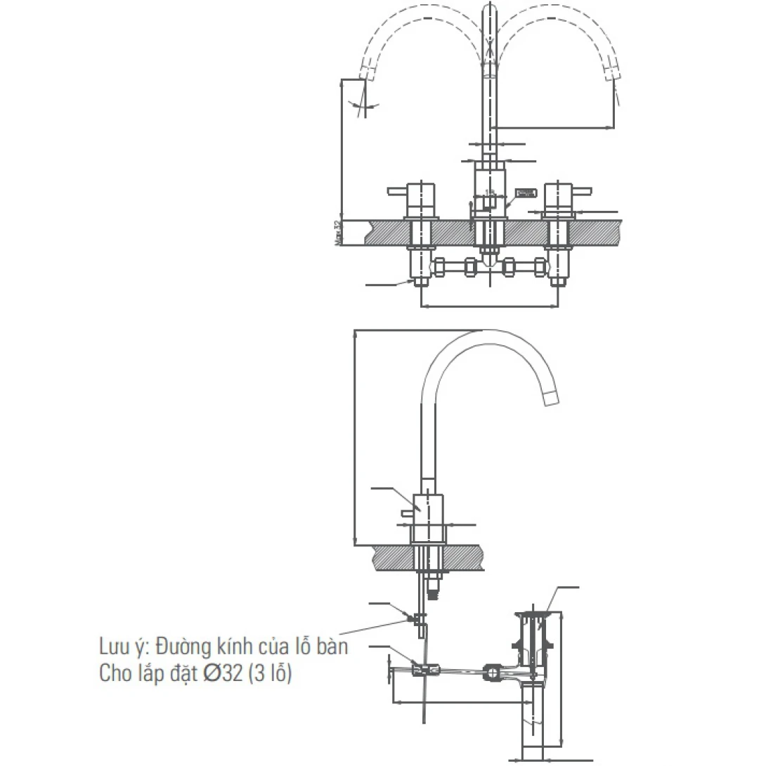 Vòi Chậu Lavabo Inax LFV-7000B Van Nóng Lạnh Riêng 3 Lỗ - Ảnh 3