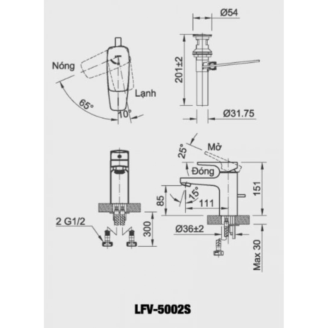 Vòi Lavabo Inax LFV-5002S Nóng lạnh Ecohandle - Ảnh 2