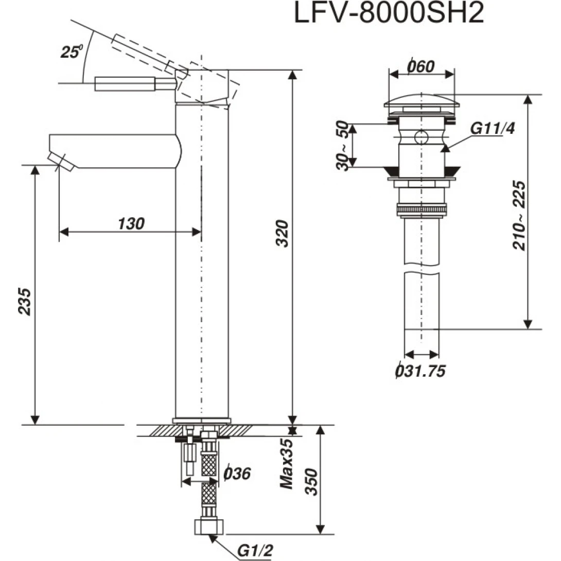 Vòi Lavabo Đặt Bàn Inax LFV-8000SH2 Nóng Lạnh Cổ Cao - Ảnh 2