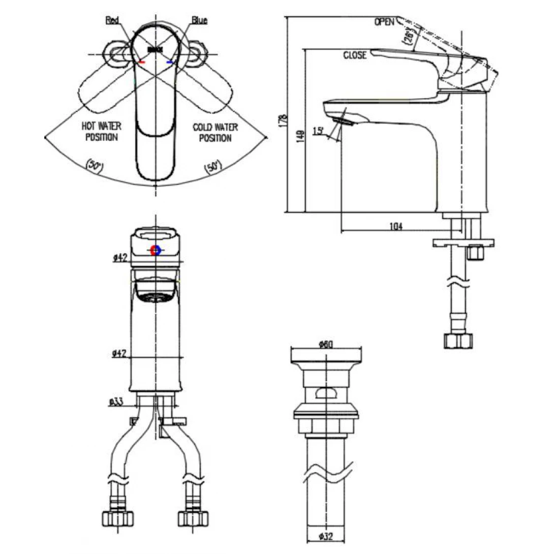 Vòi Chậu Lavabo Inax LFV-1402S-R Nóng Lạnh Kèm Trụ Xả Lật - Ảnh 2