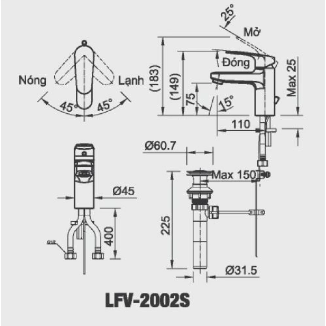 Vòi Chậu Lavabo Inax LFV-2002S Nóng Lạnh - Ảnh 2