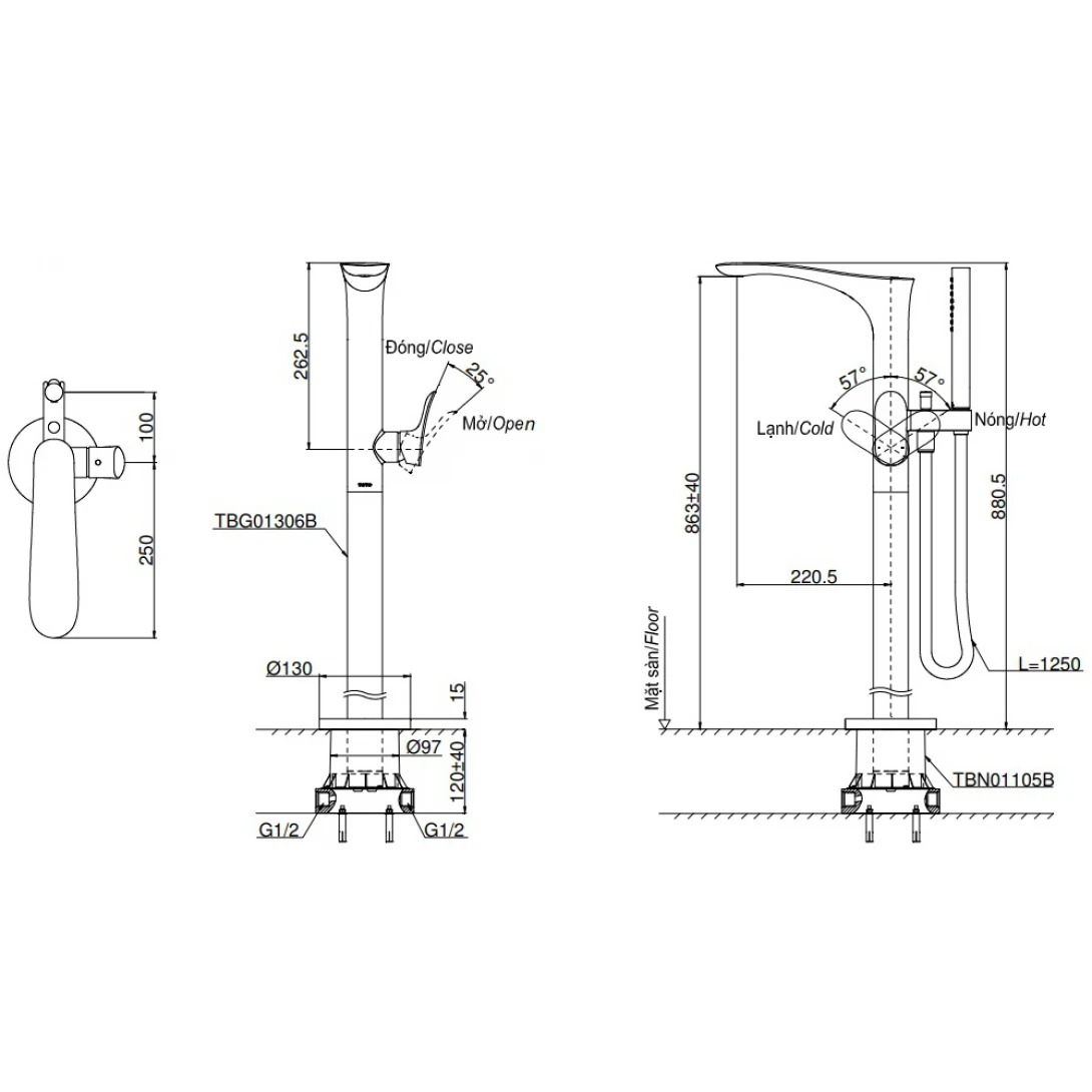 Vòi Sen Xả Bồn Tắm TOTO TBG01306BA/TBN01105B - Ảnh 2