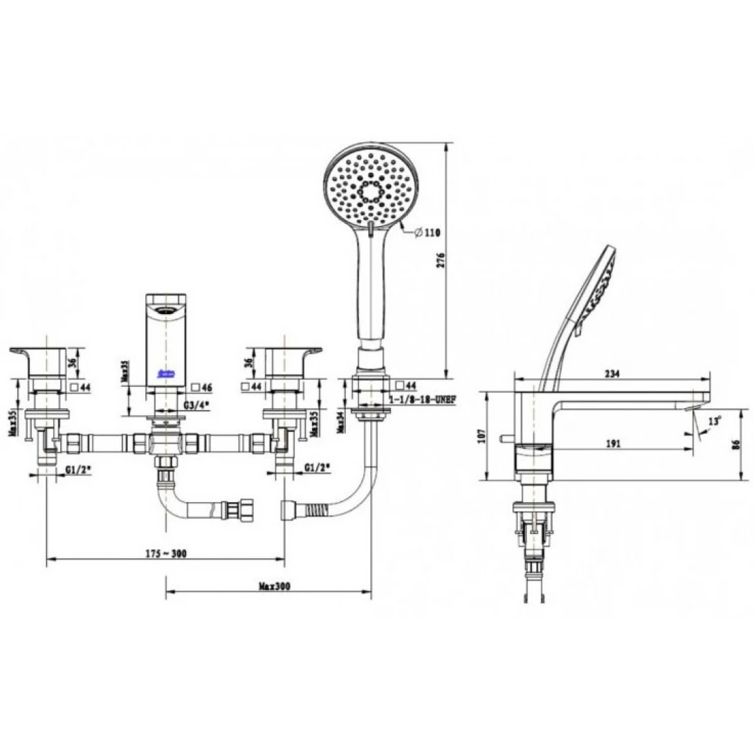 Vòi Xả Bồn Tắm American Standard WF-1300MB Nóng Lạnh Màu Đen - Ảnh 2