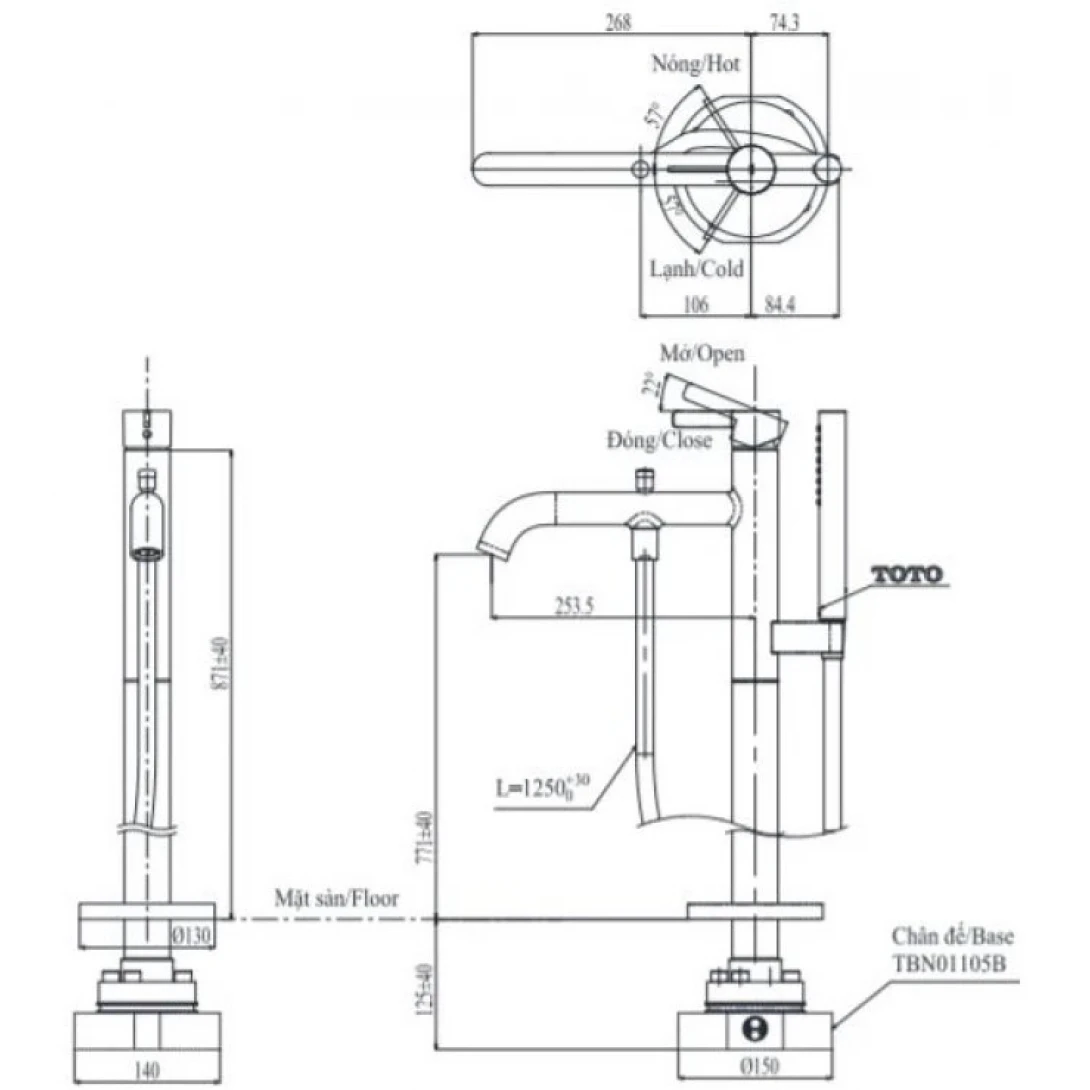 Vòi Sen Xả Bồn Tắm TOTO TBG11306AA#MBL/TBN01105B Nóng Lạnh Đặt Sàn Màu Đen Mờ - Ảnh 2