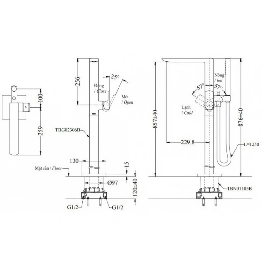 Vòi Xả Bồn Tắm TOTO TBG02306BA#BFG /TBN01105B Nóng Lạnh Đặt Sàn Vàng Pháp Mờ - Ảnh 2