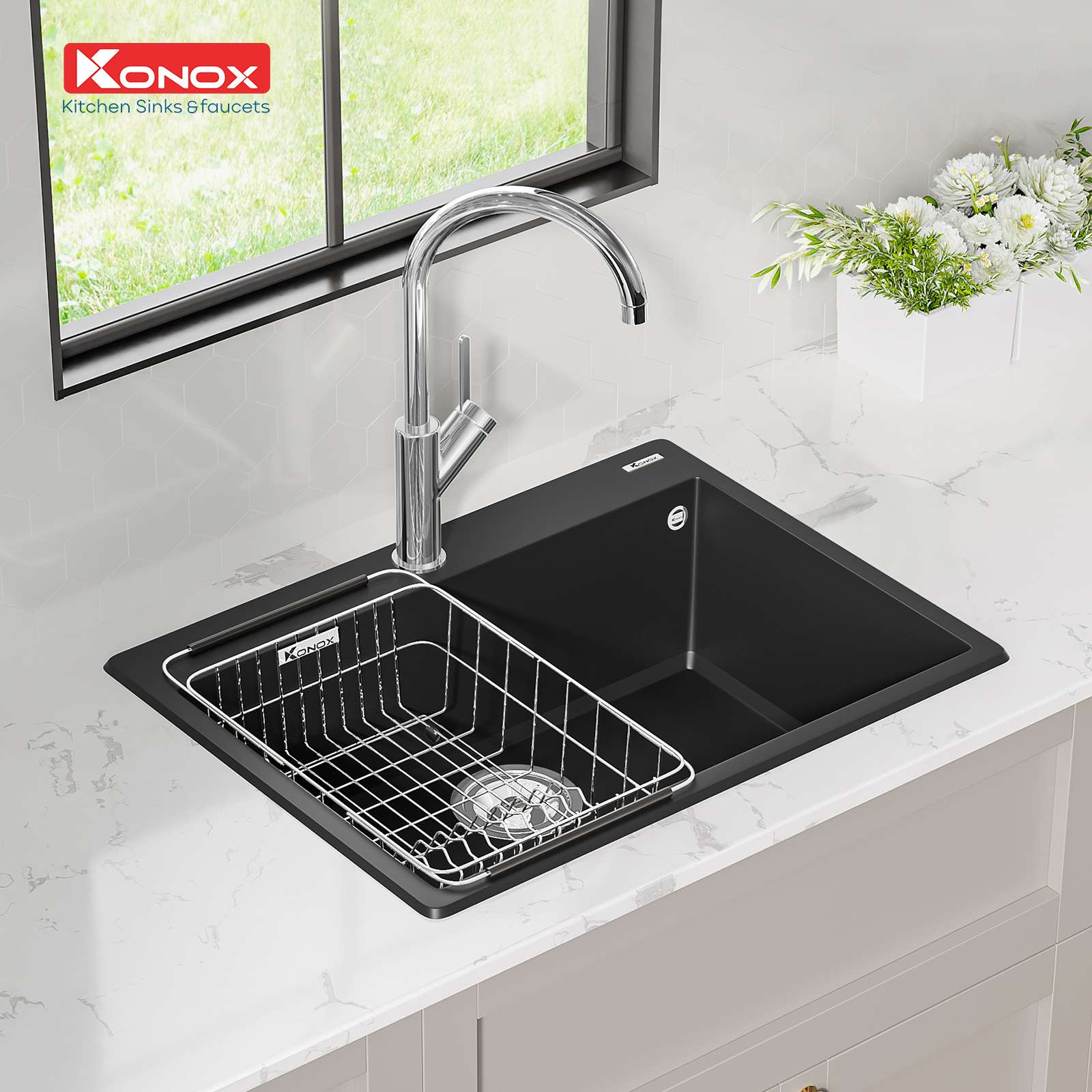 Chậu rửa bát Granite Sink Ruvita 680 – Black - Ảnh 4