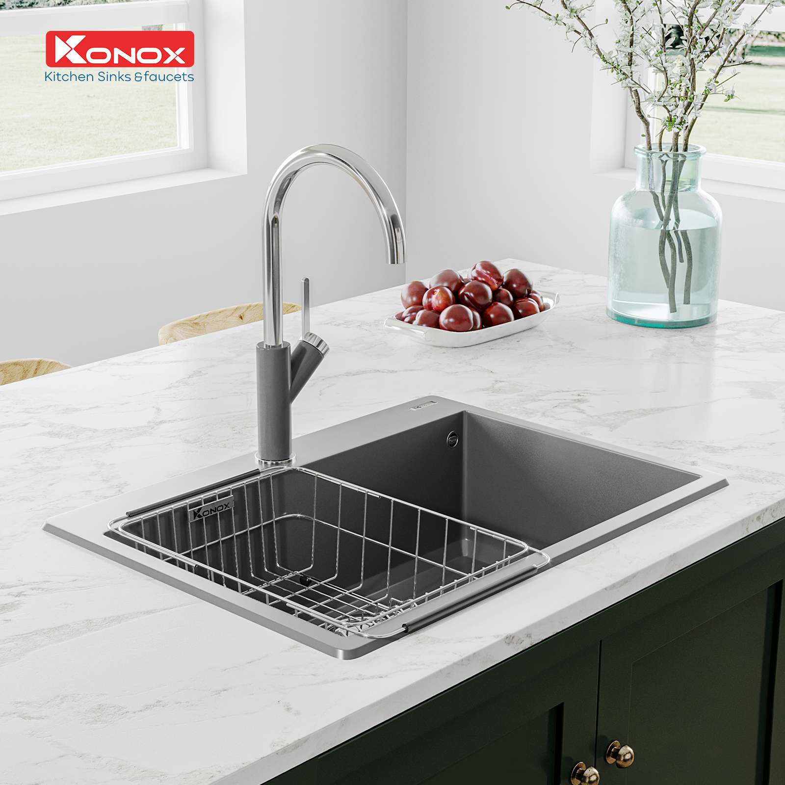 Chậu rửa bát Granite Sink Ruvita 680 – Grey - Ảnh 4