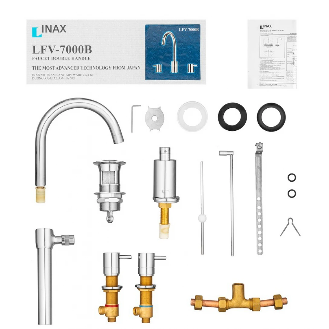 Vòi Chậu Lavabo Inax LFV-7000B Van Nóng Lạnh Riêng 3 Lỗ - Ảnh 2