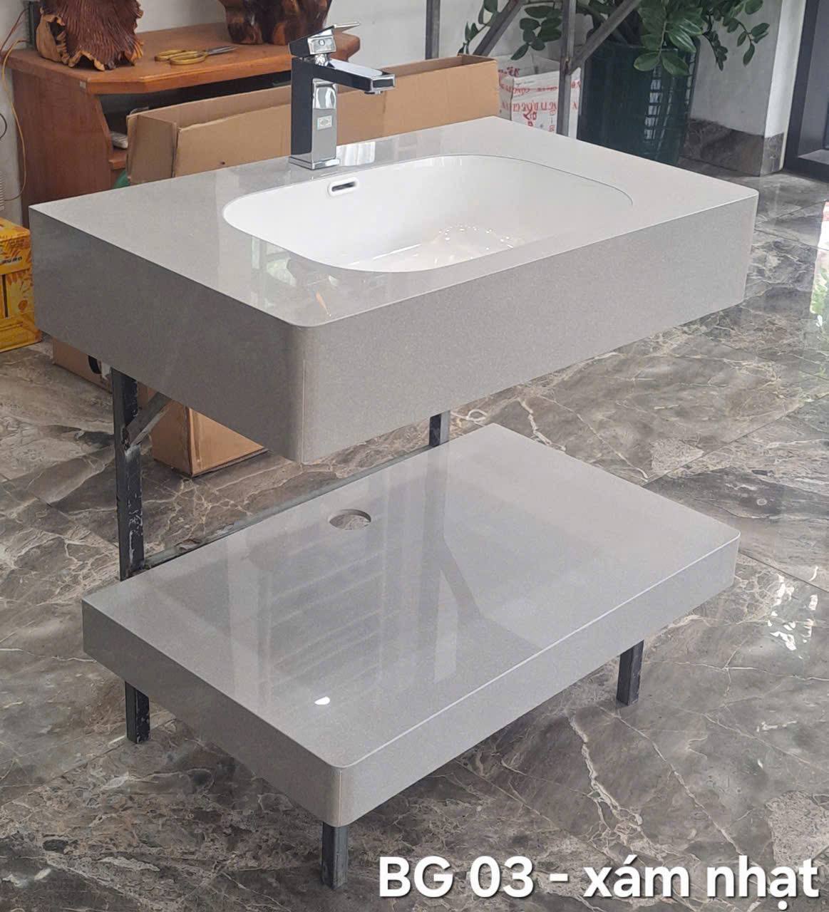 Bàn đá nung kết bo cong màu xám nhạt BG03