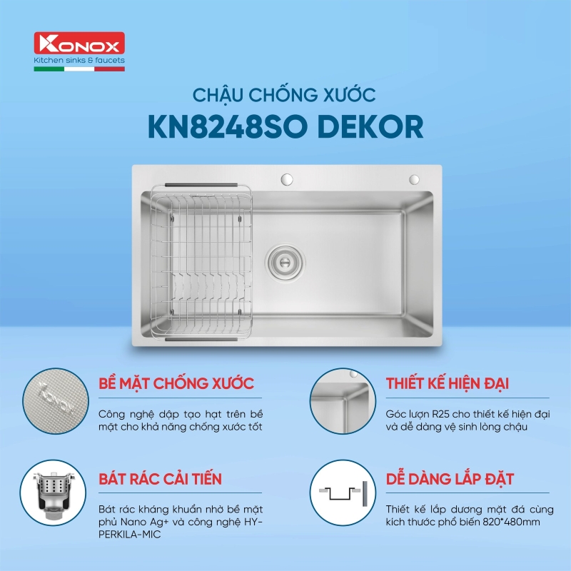 Chậu rửa bát chống xước Workstation Sink KN8248SO Dekor - Ảnh 6