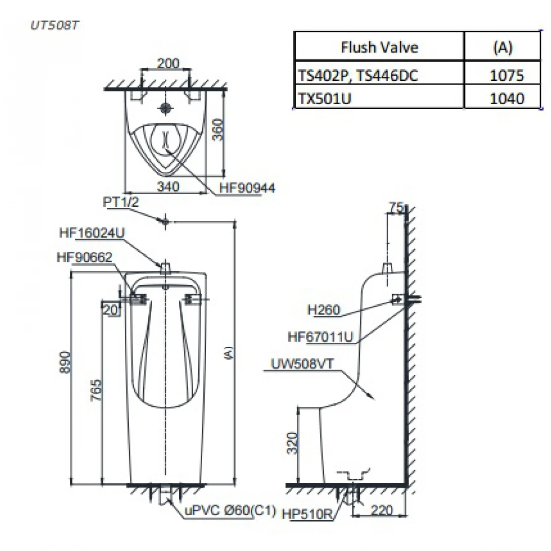 Bồn Tiểu Nam TOTO UT508T#XW Đặt Sàn - Ảnh 2