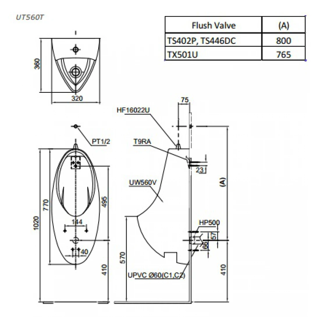 Bồn Tiểu Nam TOTO UT560T#XW Treo Tường - Ảnh 2