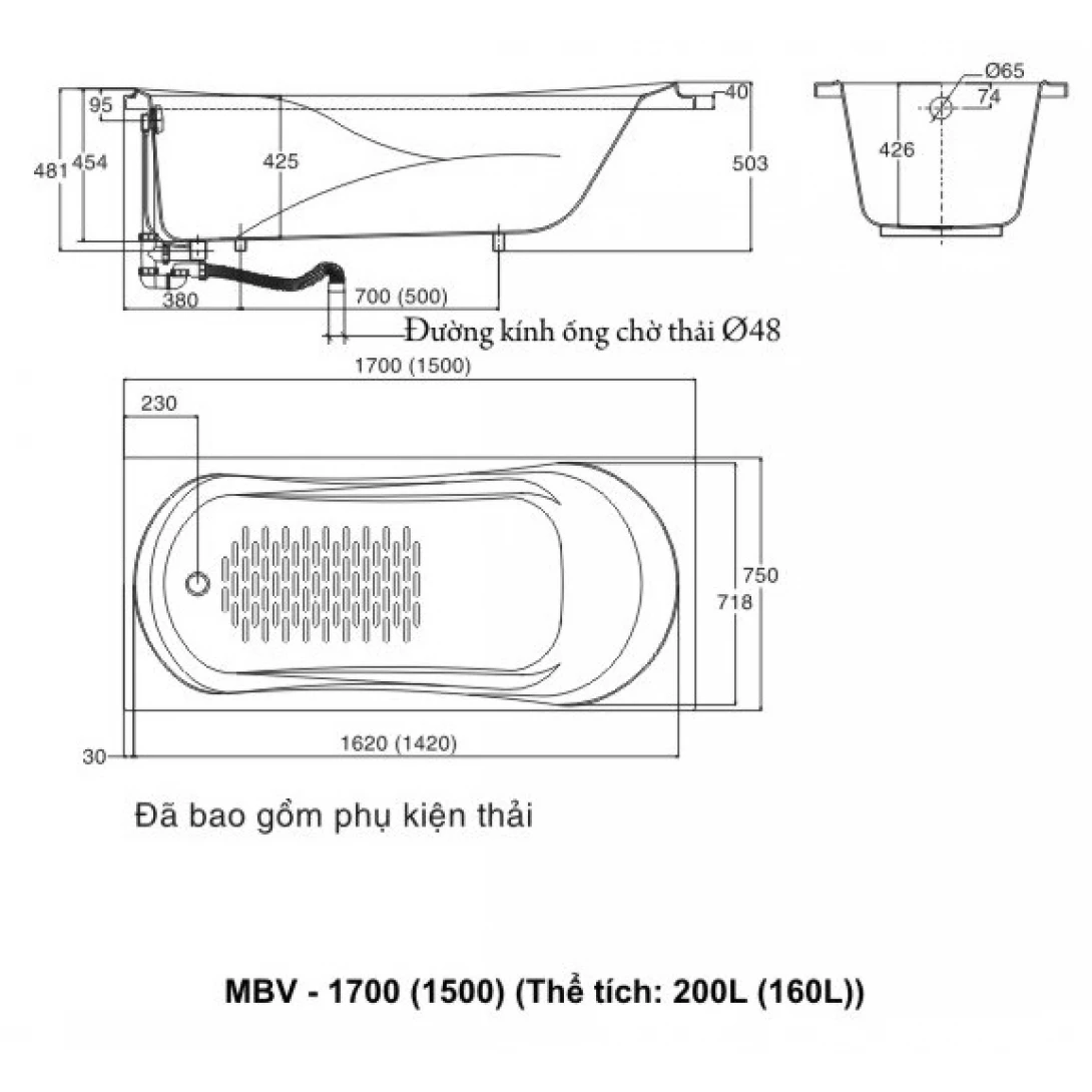 Bồn Tắm Inax MBV-1700 Xây 1.7M Galaxy - Ảnh 3