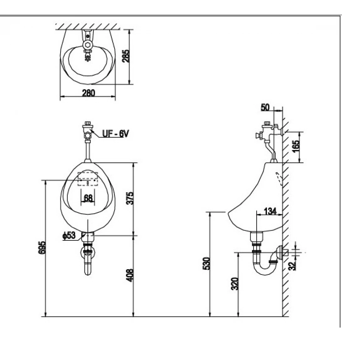 Bồn Tiểu Nam Inax U-116V Treo Tường - Ảnh 3